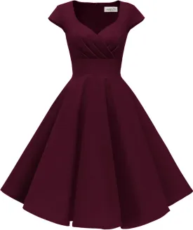 Hanpceirs Women's Cap Sleeve 1950s Retro Vintage Cocktail Swing Dresses with Pocket
