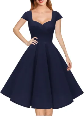 Hanpceirs Women's Cap Sleeve 1950s Retro Vintage Cocktail Swing Dresses with Pocket