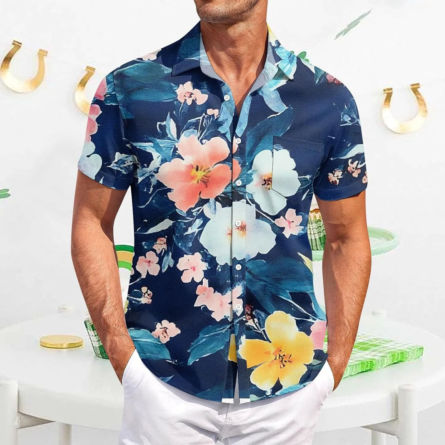 Hawaiian Shirts for Men Summer Short Sleeve Casual Button Down Shirts Palm Tree Beach Tropical Vacation T-Shirts