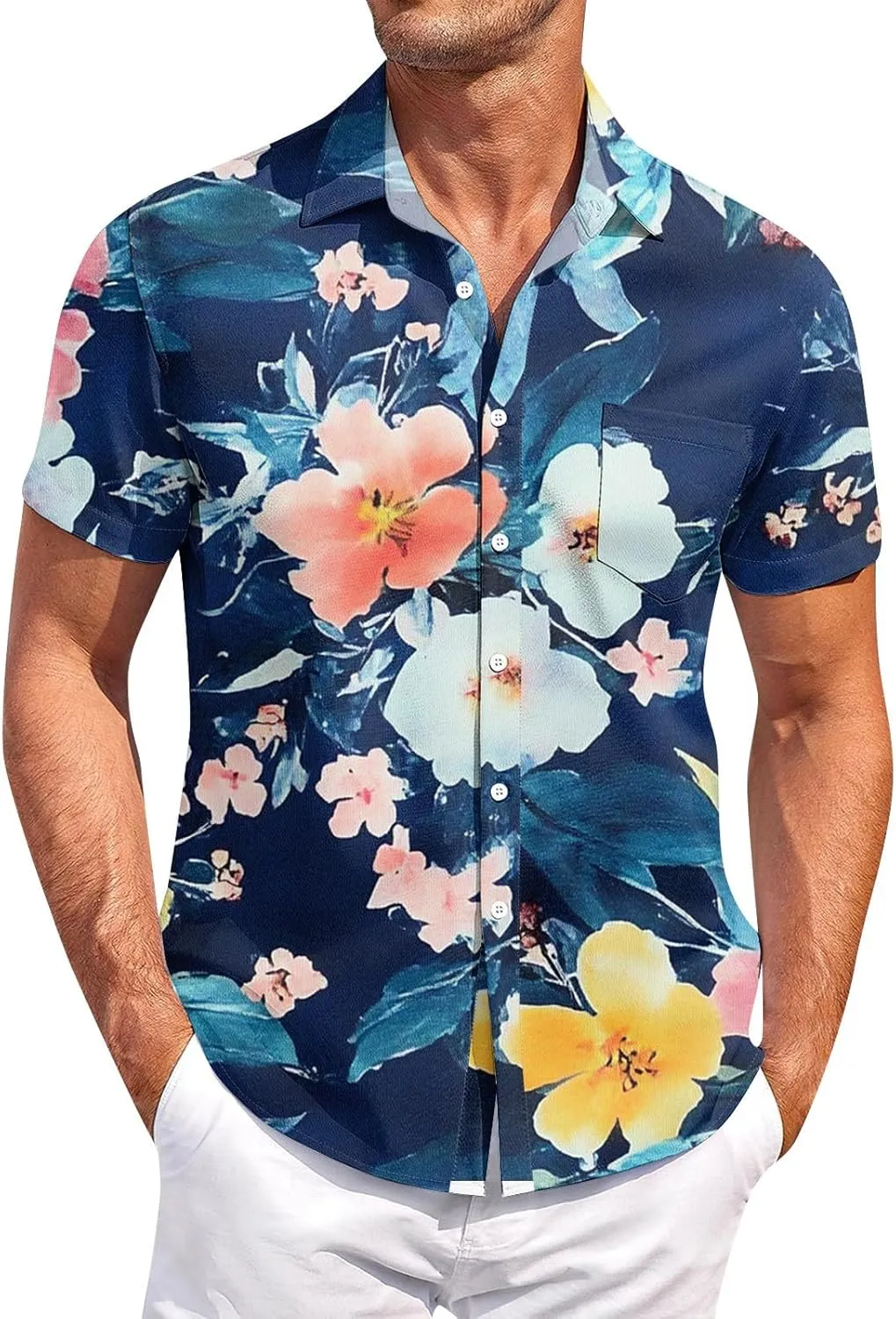 Hawaiian Shirts for Men Summer Short Sleeve Casual Button Down Shirts Palm Tree Beach Tropical Vacation T-Shirts