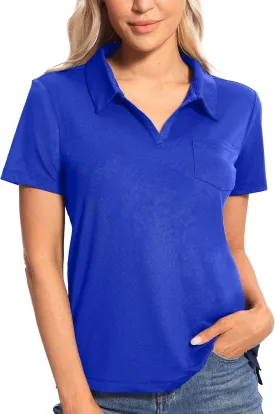 Hiverlay Women's Golf Shirt Short Sleeve V Neck Collar Polo Shirts Athletic Tennis Tops Lightweight Quick Dry UPF 50 