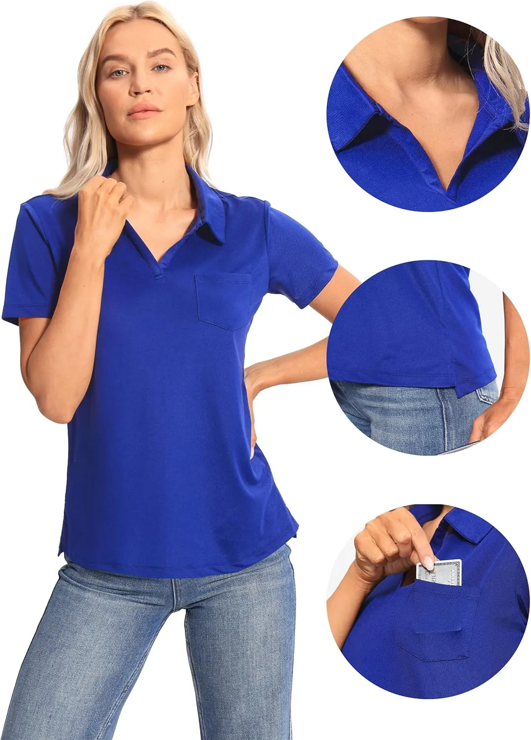 Hiverlay Women's Golf Shirt Short Sleeve V Neck Collar Polo Shirts Athletic Tennis Tops Lightweight Quick Dry UPF 50 