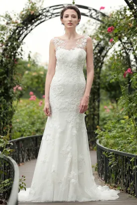 Illusion Neck Romantic 3D Floral Lace Mermaid Bridal Gown