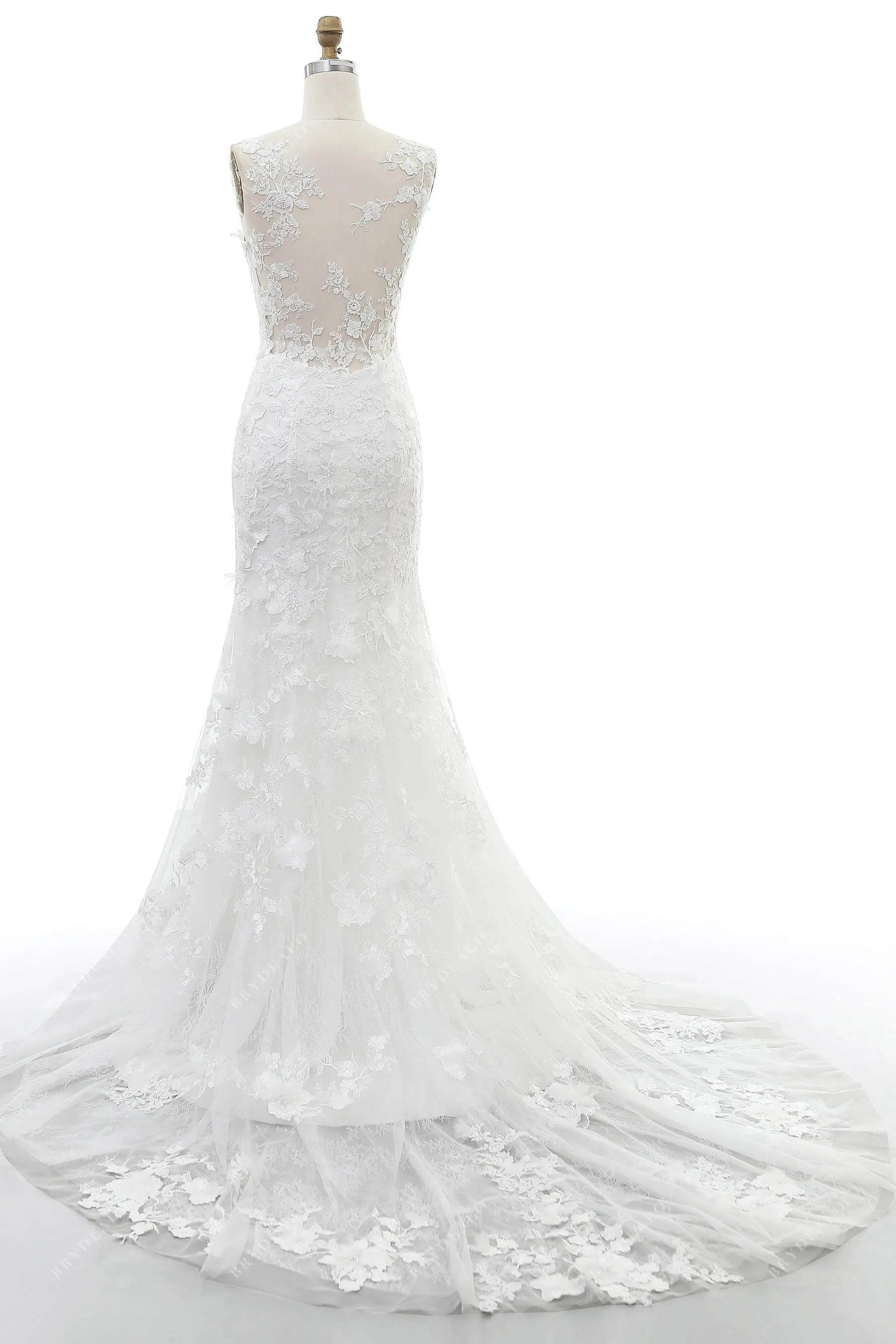 Illusion Neck Romantic 3D Floral Lace Mermaid Bridal Gown