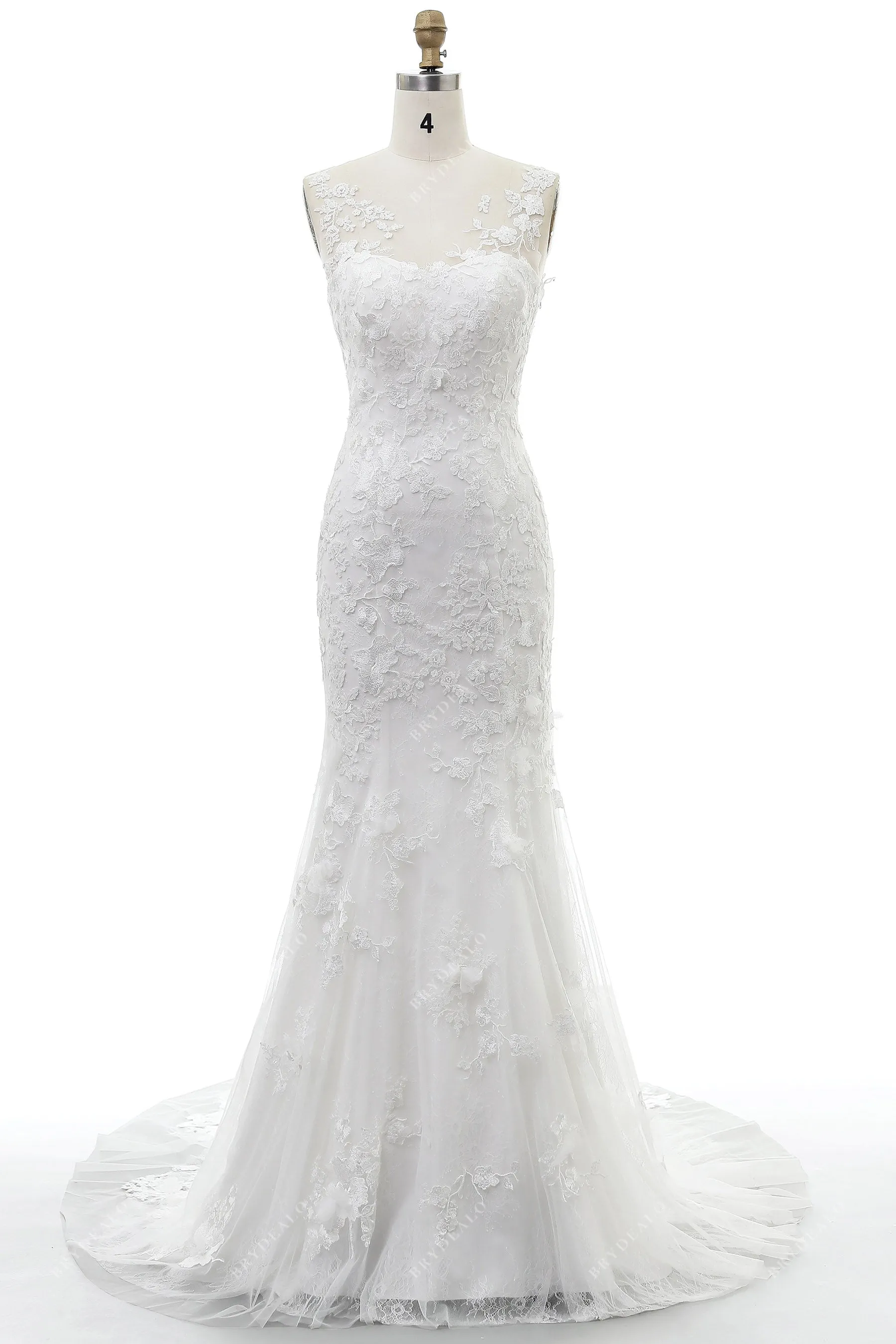 Illusion Neck Romantic 3D Floral Lace Mermaid Bridal Gown