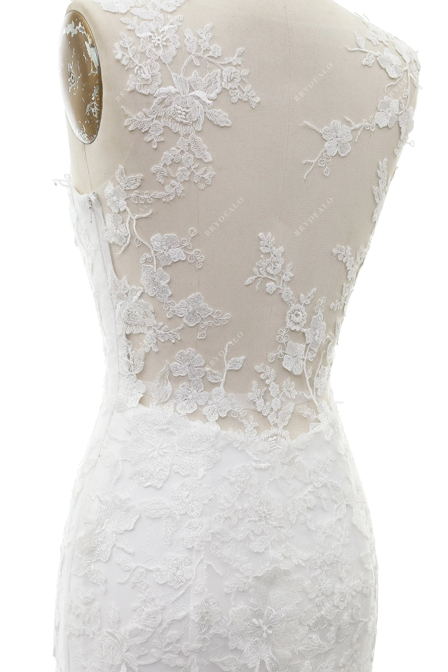 Illusion Neck Romantic 3D Floral Lace Mermaid Bridal Gown