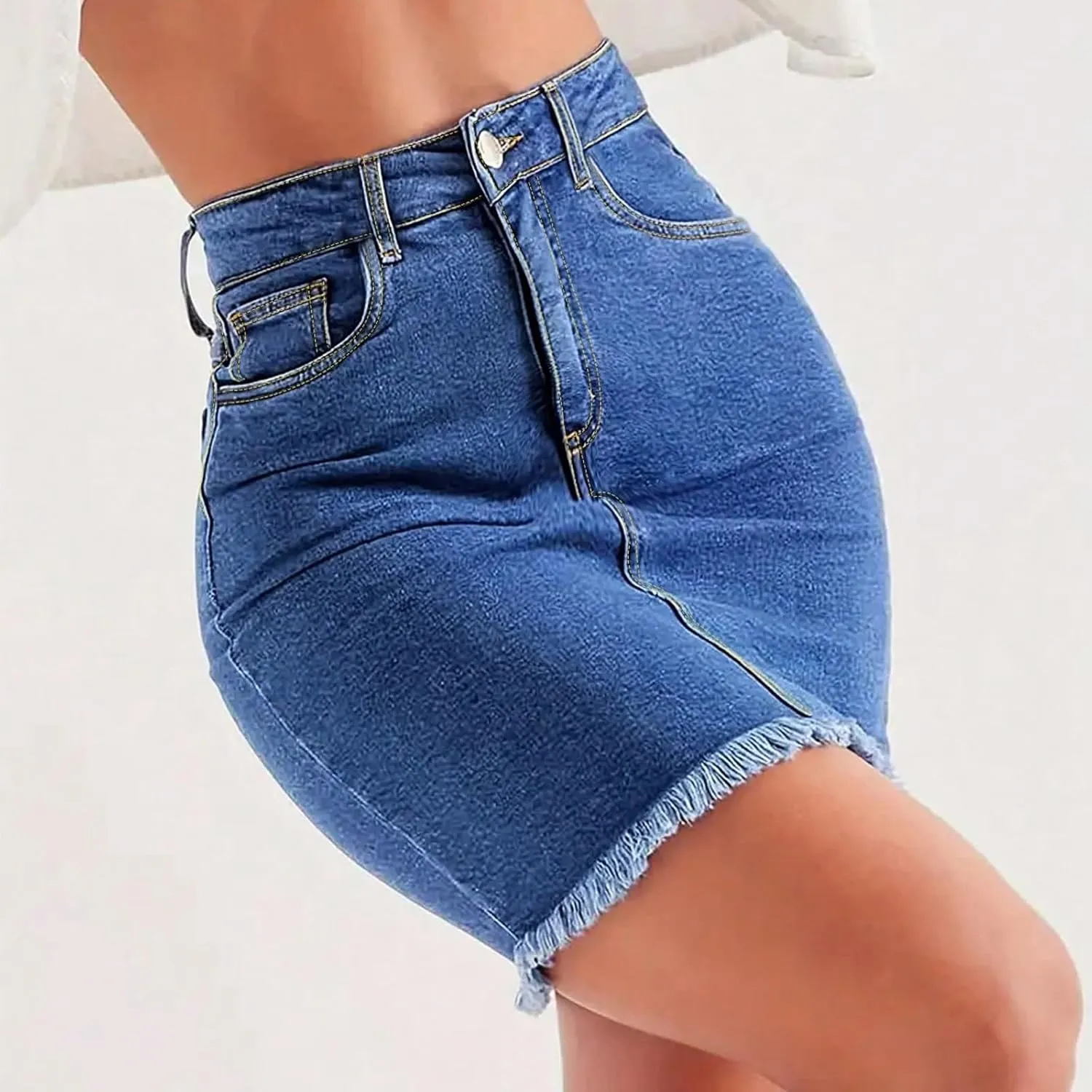 Jean Skirts for Women Denim High Waisted Short Mini Skirt Casual Summer Frayed Hem Cute Jeans Skirts 2025