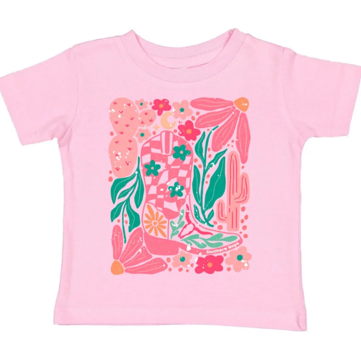 (KIDS/PINK) Western Cowgirl Boot Short Sleeve Kids Tee
