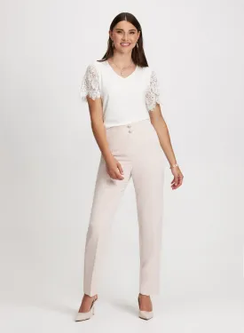 Lace Sleeves Top & Straight Leg Pants