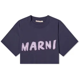 Marni Cropped Logo T-Shirt in Blueblack