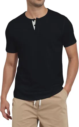 Mens Henley Shirts Short Sleeve Cotton Basic T-Shirts Classic Fashion Casual Shirt