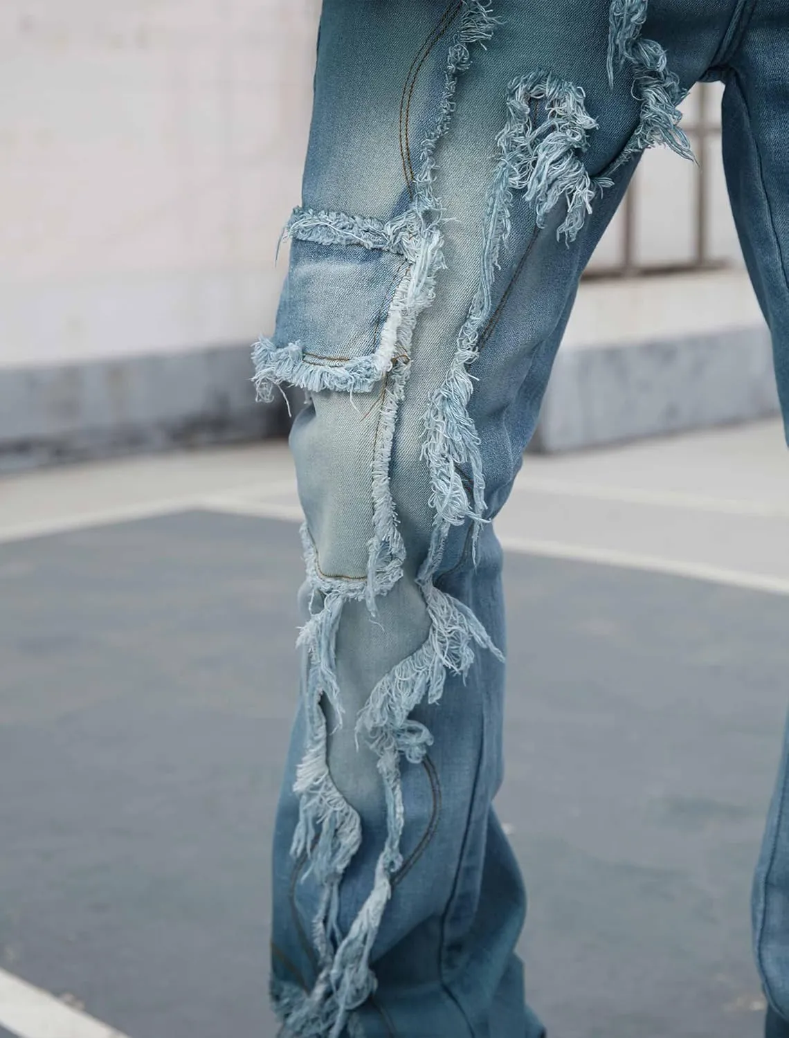 Men's Ripped Bootcut Jeans Slim Fit Bell Bottom Jeans for Men 70s Ripped Flared Denim Pants Stacked