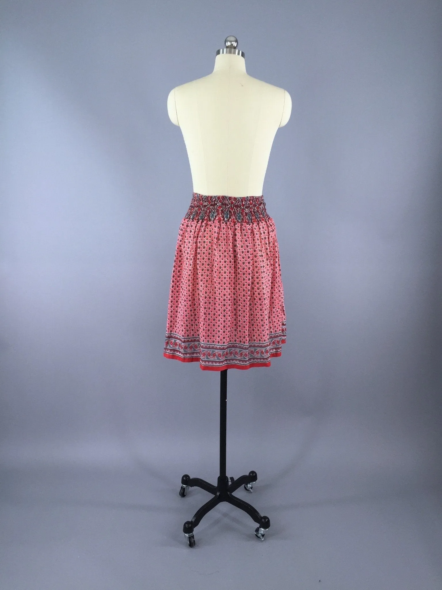 Pink Floral Print Indian Cotton Sari Skirt