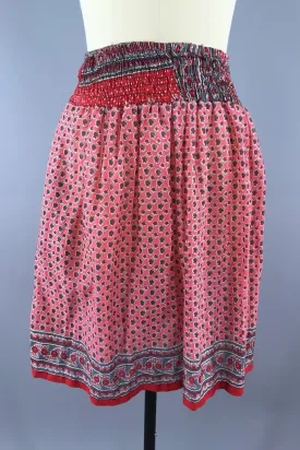 Pink Floral Print Indian Cotton Sari Skirt