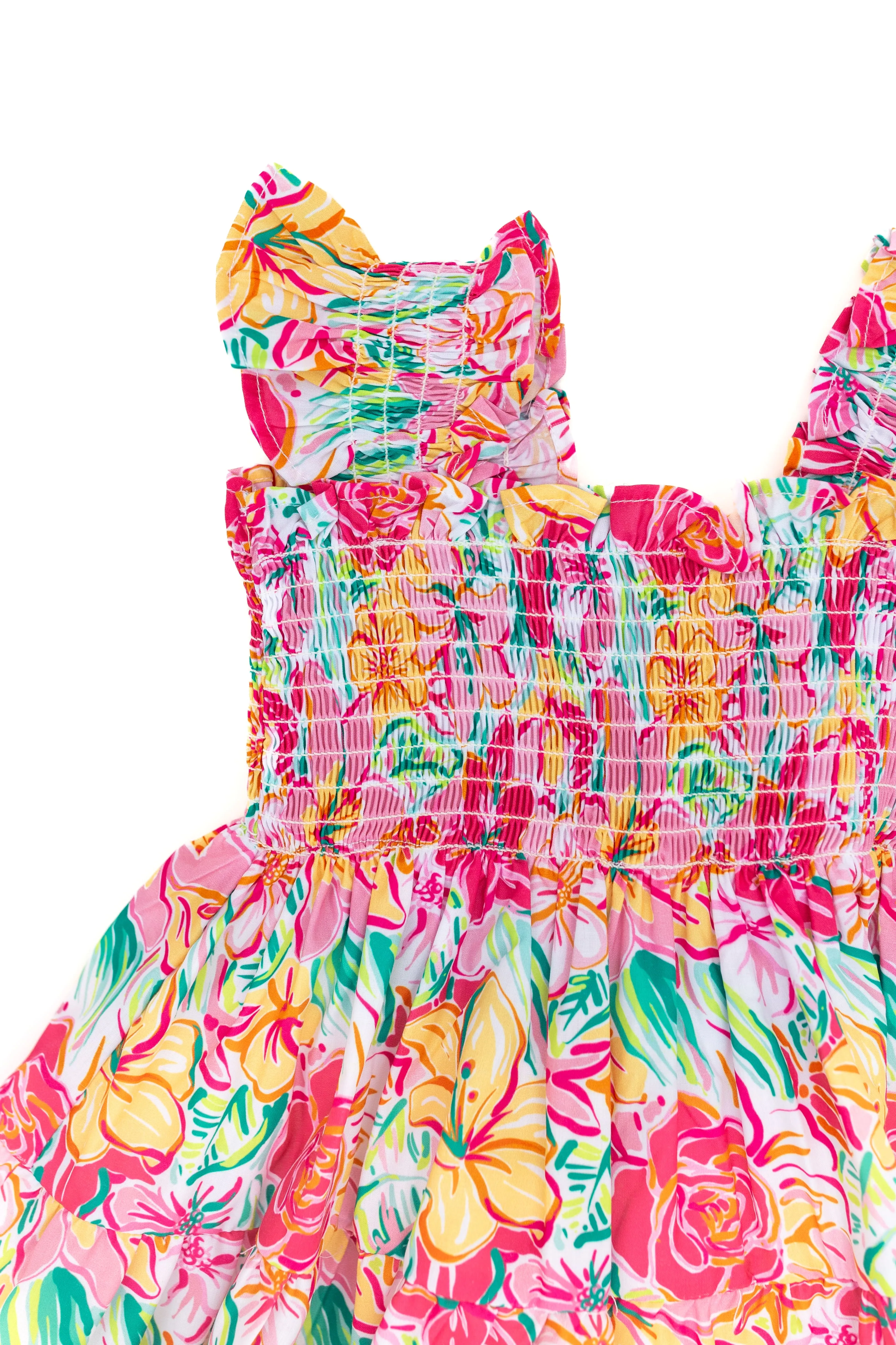 Pink Resort Floral Smocked Dress