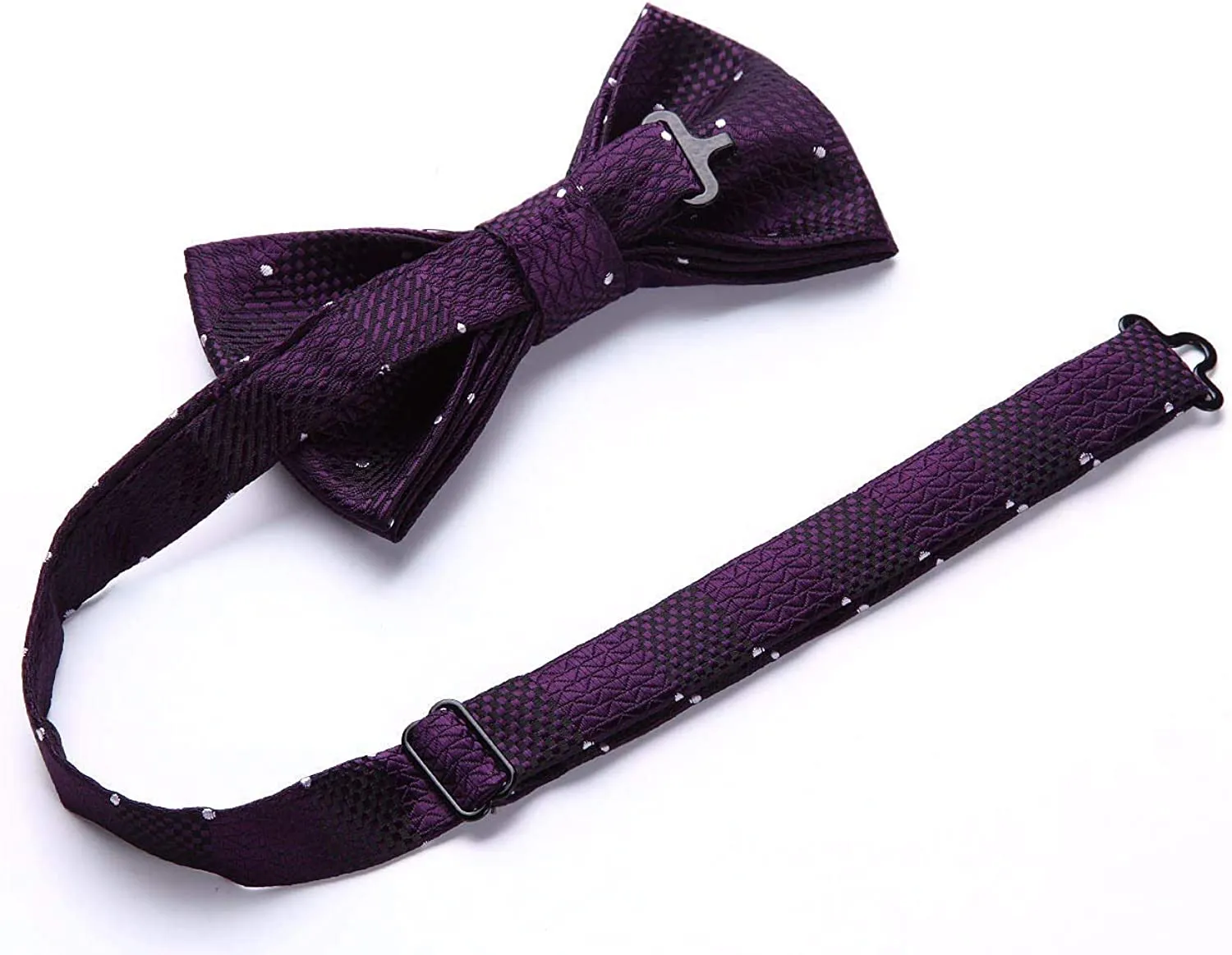Plaid Dot Suspender Pre-Tied Bow Tie Handkerchief - 1-PURPLE