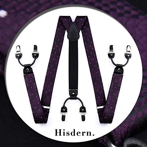 Plaid Dot Suspender Pre-Tied Bow Tie Handkerchief - 1-PURPLE