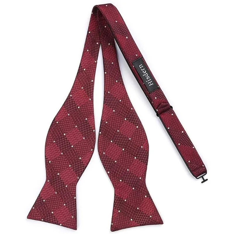 Plaid Suspender Bow Tie Handkerchief - 01 RED/BURGUNDY
