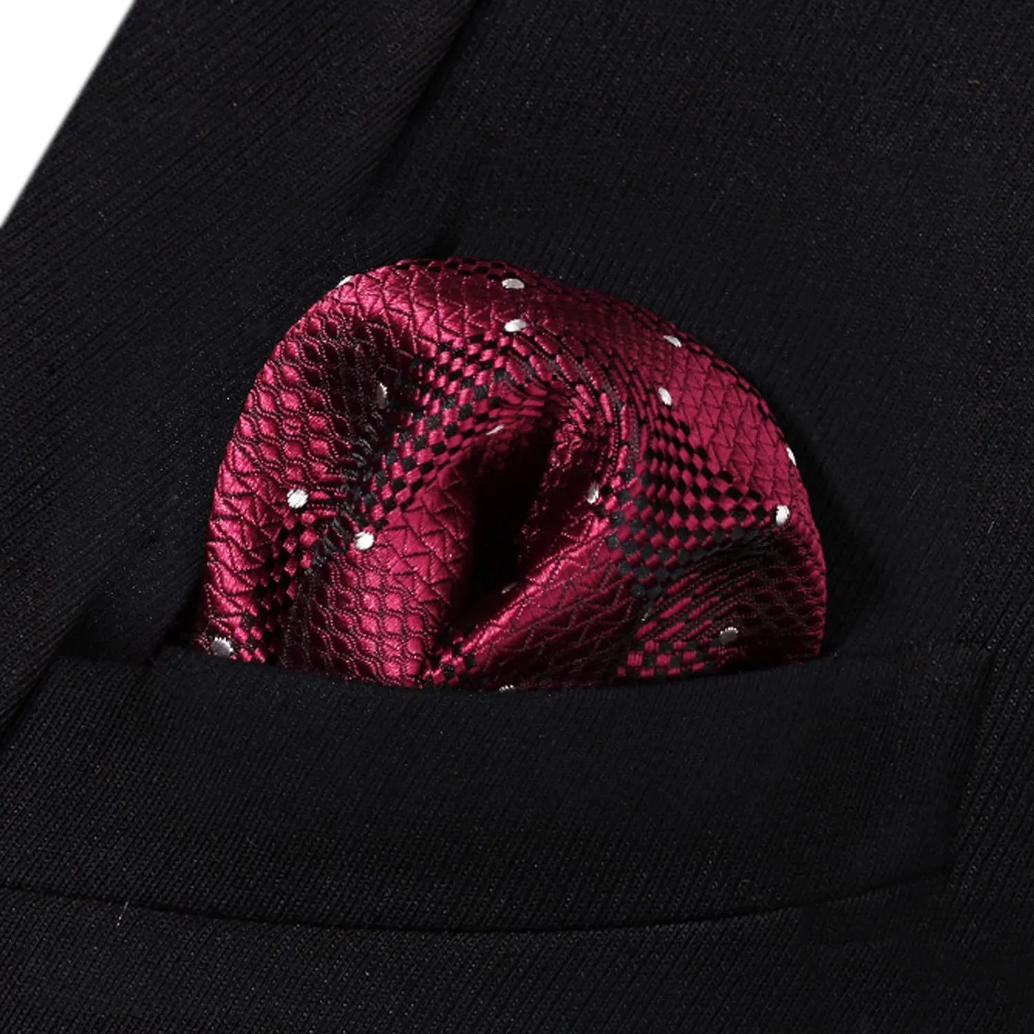 Plaid Suspender Bow Tie Handkerchief - 01 RED/BURGUNDY
