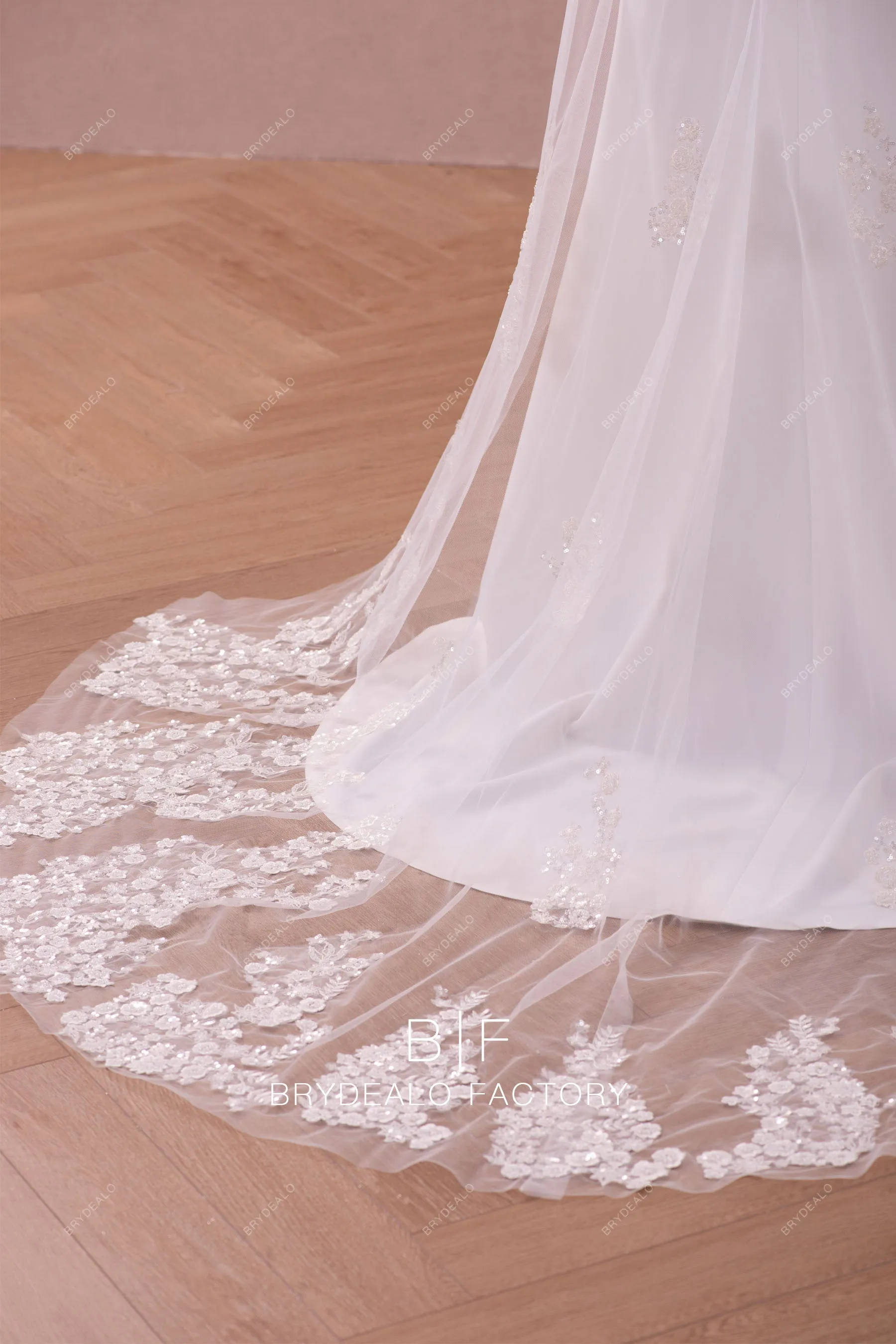 Plunging Beaded Lace Overskirt Mermaid Modern Crepe Wedding Dress