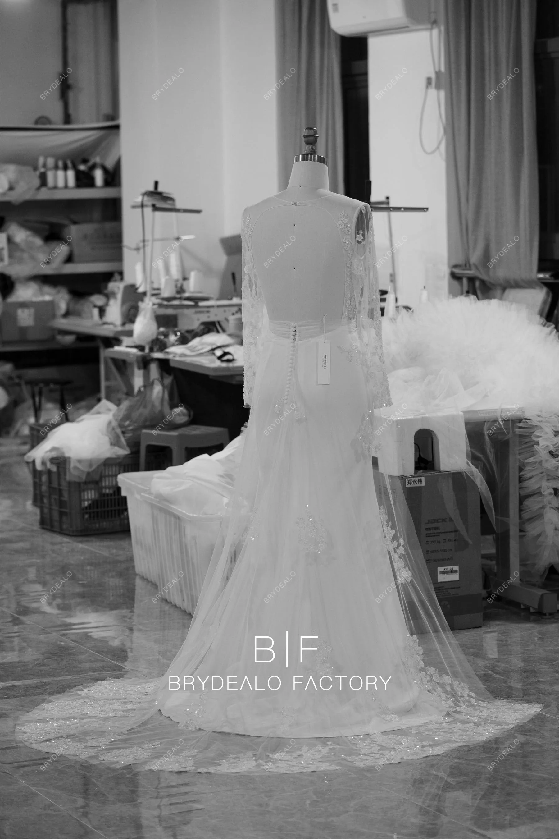 Plunging Beaded Lace Overskirt Mermaid Modern Crepe Wedding Dress