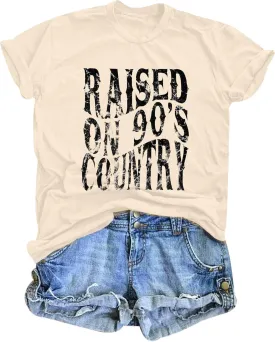 QLIPIN Raised on 90s Country Shirt Womens: Vintage Country Music Shirts Concert Top Casual Short Sleeve Tee Tops