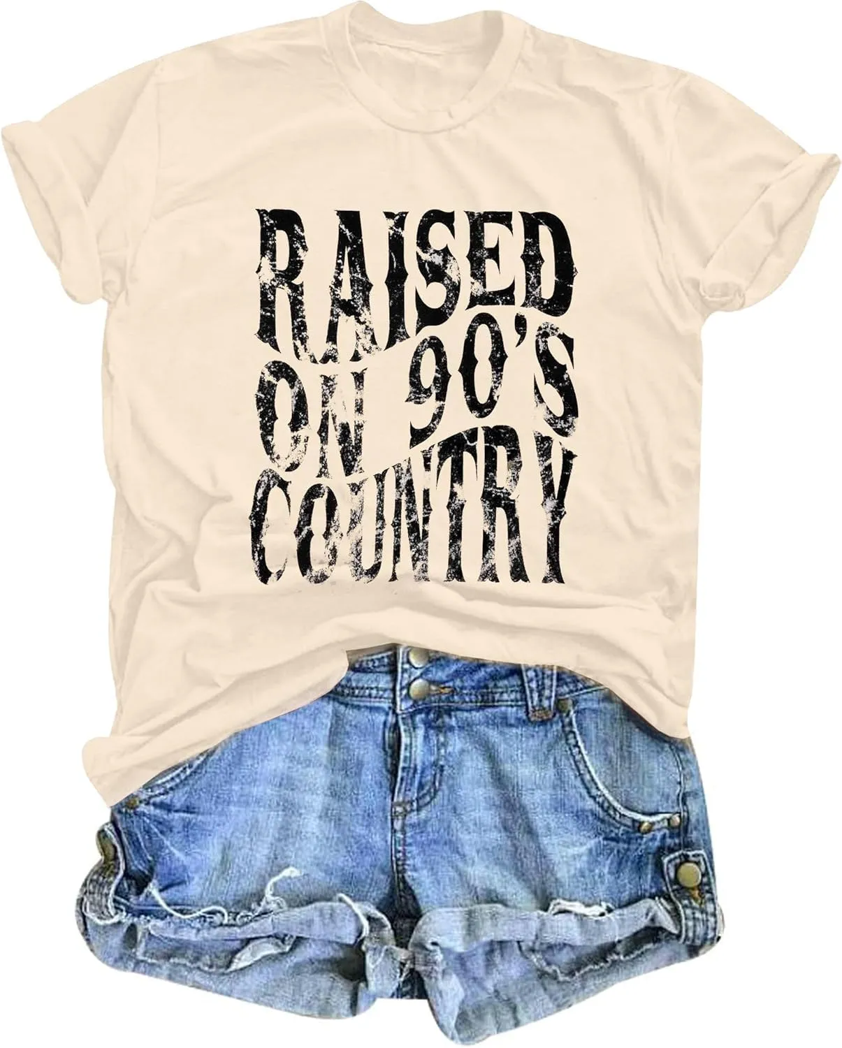 QLIPIN Raised on 90s Country Shirt Womens: Vintage Country Music Shirts Concert Top Casual Short Sleeve Tee Tops