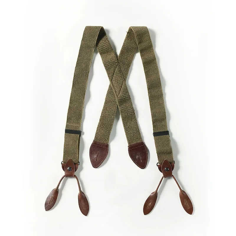 Retro Workwear Suspenders Men's Elastic X Back Leather Solid Braces