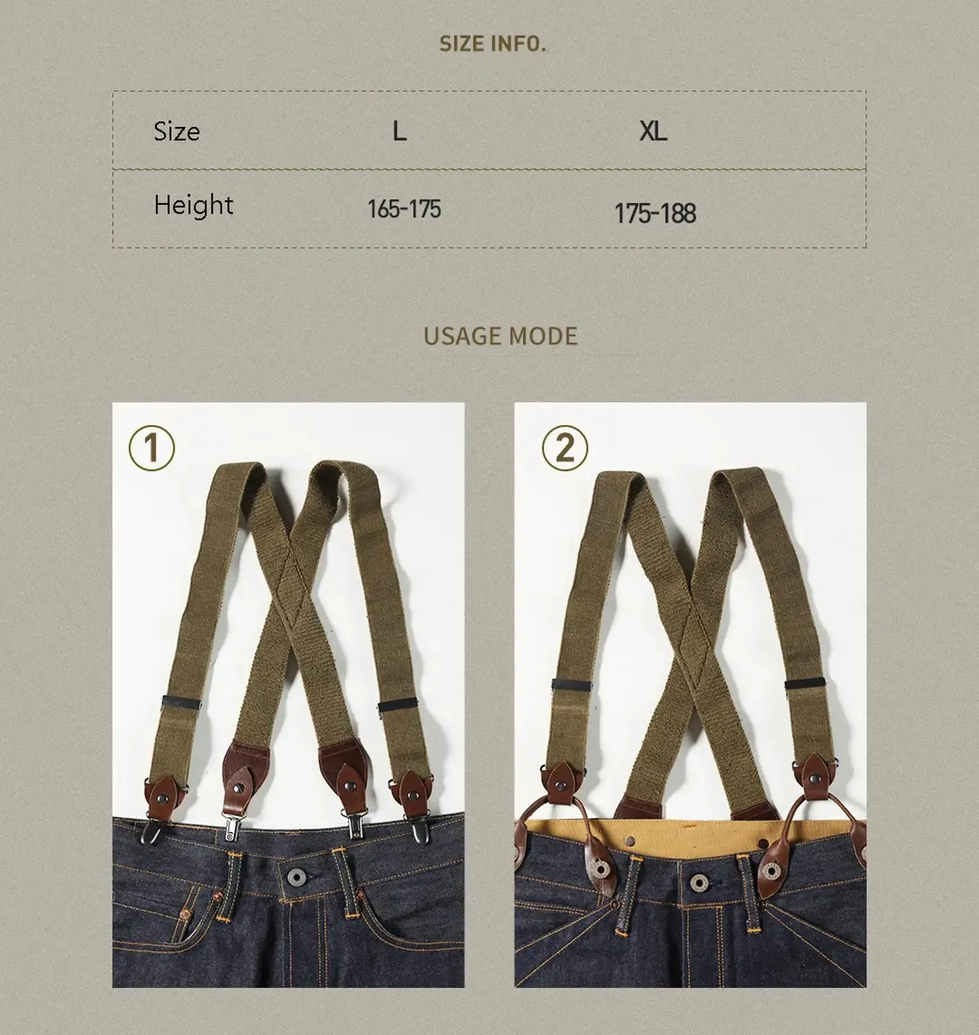 Retro Workwear Suspenders Men's Elastic X Back Leather Solid Braces
