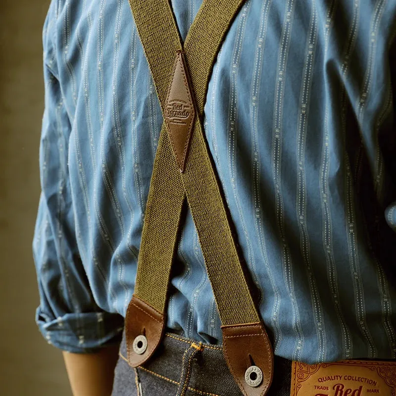 Retro Workwear Suspenders Men's Elastic X Back Leather Solid Braces