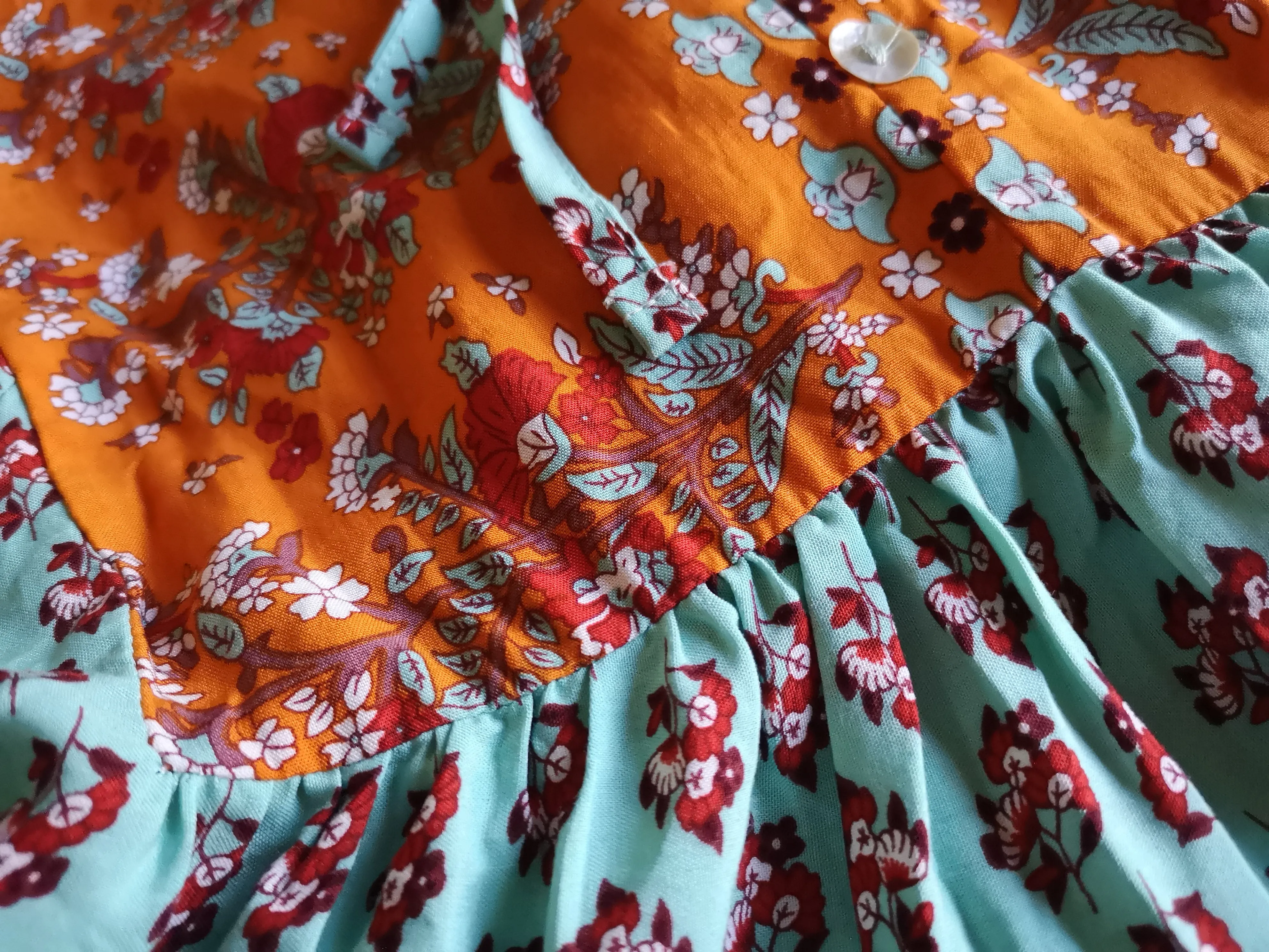 SALE - Bohemian Dream Turquoise Floral Print Tie Neck Puffed Sleeve Dress