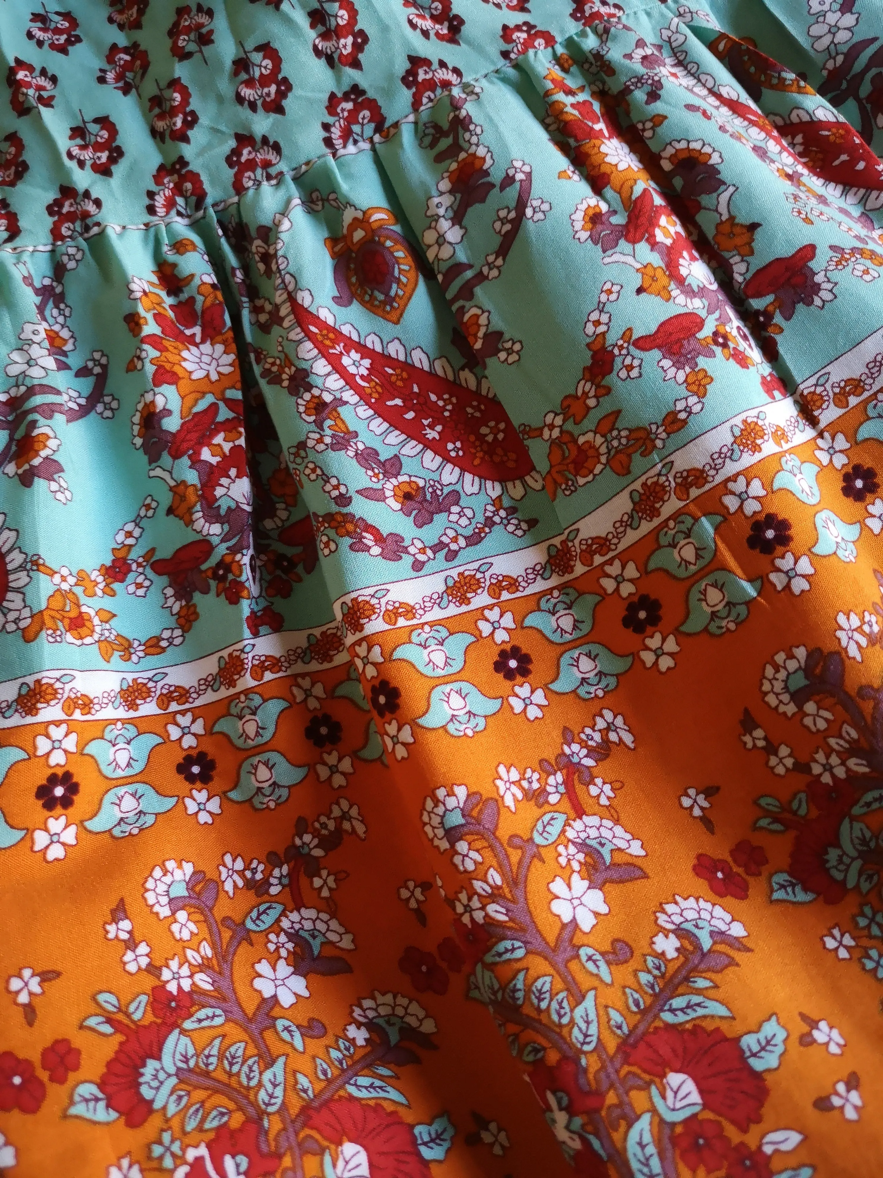 SALE - Bohemian Dream Turquoise Floral Print Tie Neck Puffed Sleeve Dress