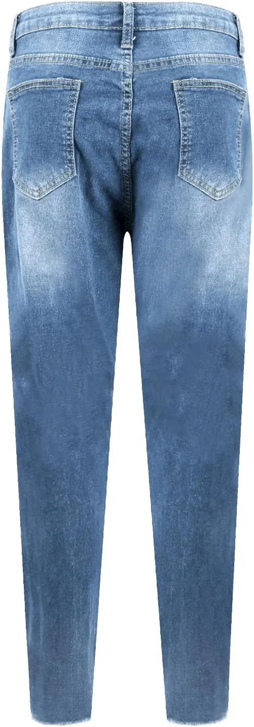 Skinny Jeans for Women Stretchy High Waisted Ripped Jeans Tummy Control Distressed Denim Leggings with Pockets