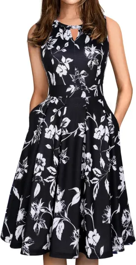 Sureple Women's Retro Sleeveless Swing Casual Work Party Dress with Pockets