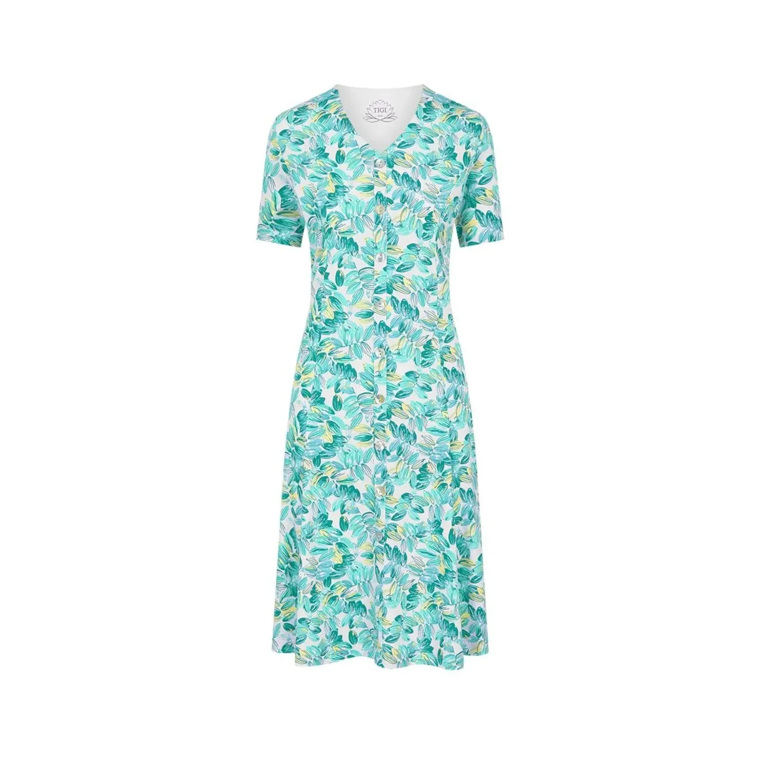 TIGI 14/16 Mock Button All Over Print Dress