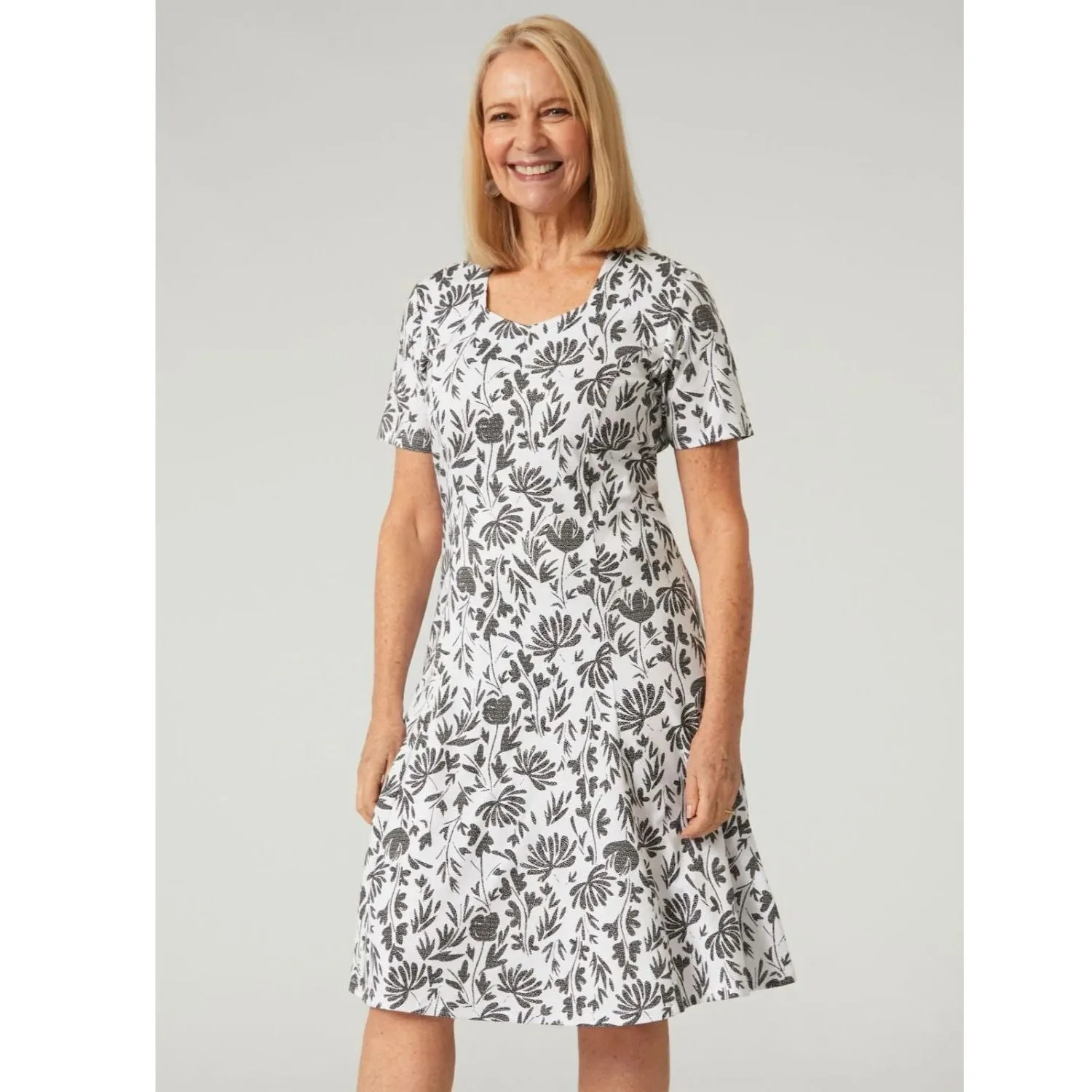 TIGI 14/16 Mono Mod Floral Portrait Neck Dress