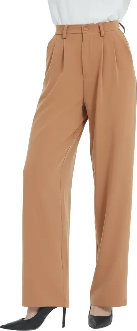 Tronjori Women High Waist Casual Straight Leg Dress Pants Office Work Trousers Suit Pants Back Elastic Waistband