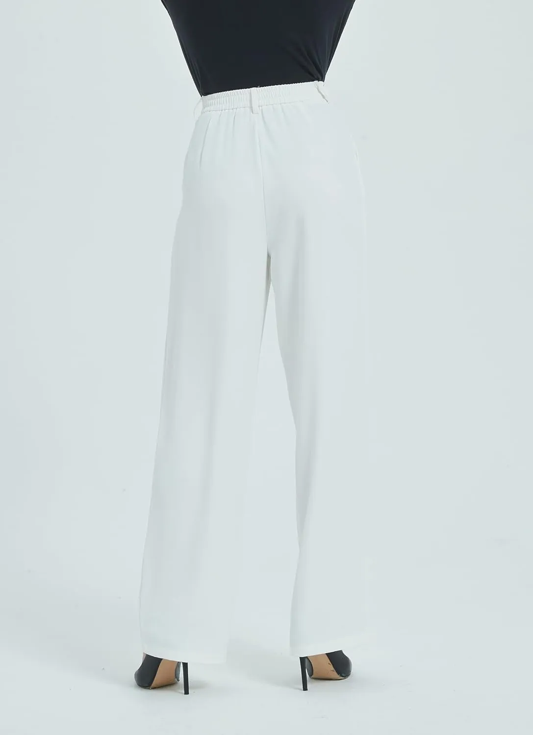 Tronjori Women High Waist Casual Straight Leg Dress Pants Office Work Trousers Suit Pants Back Elastic Waistband