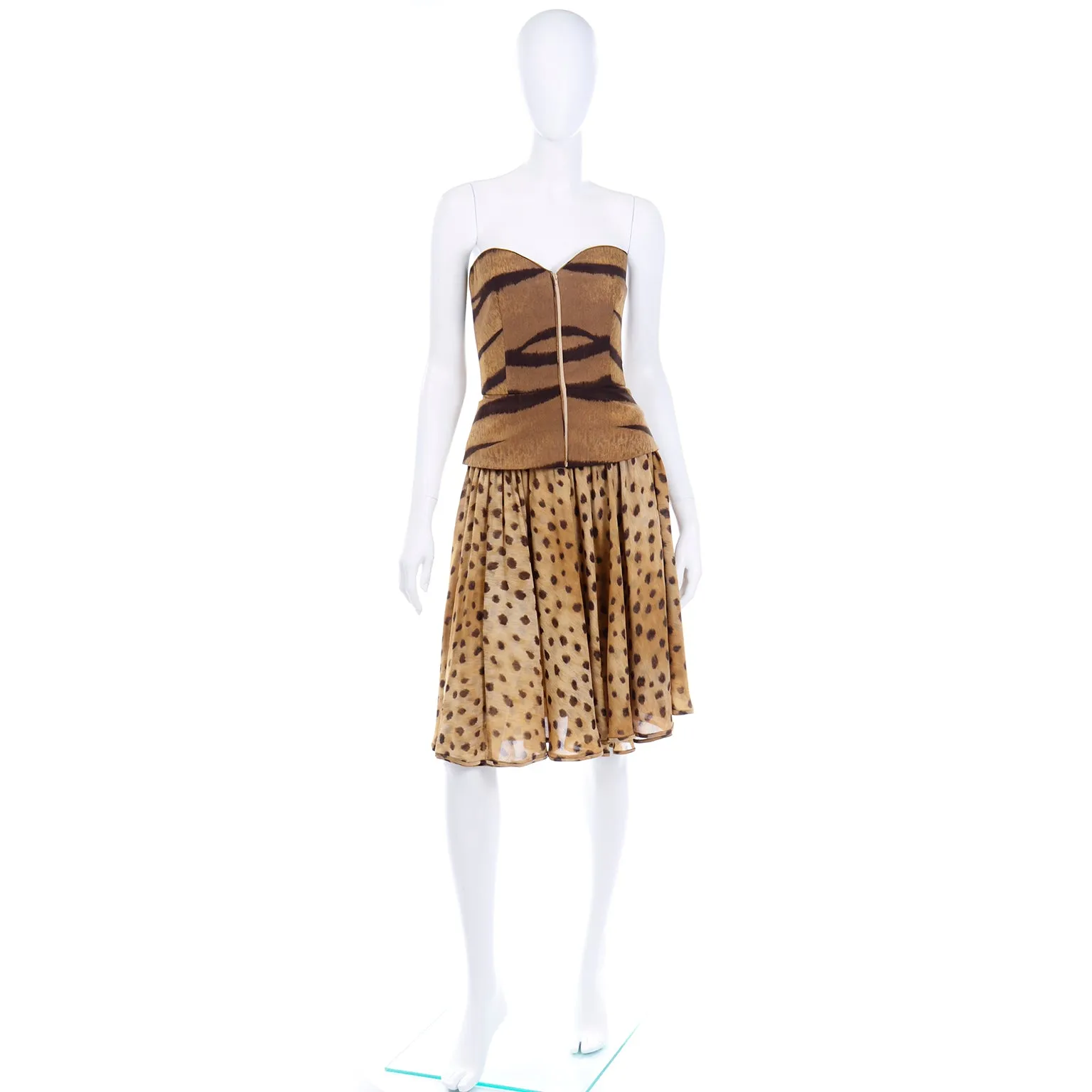 Valentino Boutique Vintage Animal Print Bustier With Chiffon Skirt