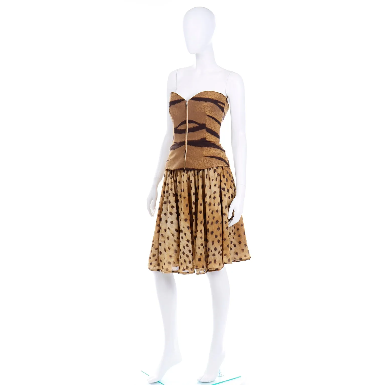 Valentino Boutique Vintage Animal Print Bustier With Chiffon Skirt