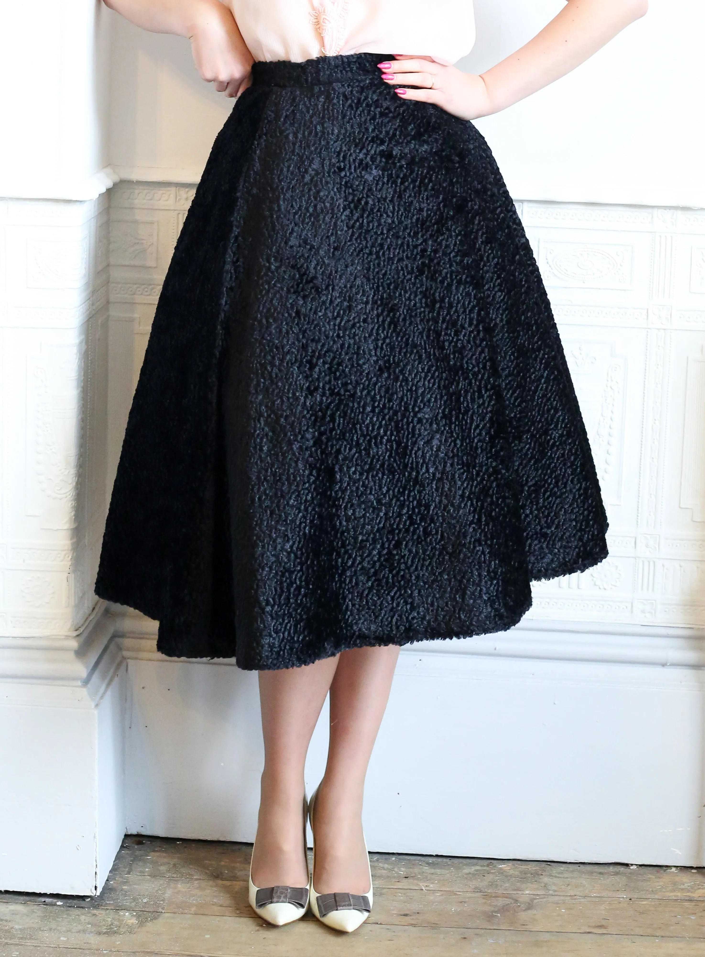 Vintage 1980s Black Velvet Swing Skirt