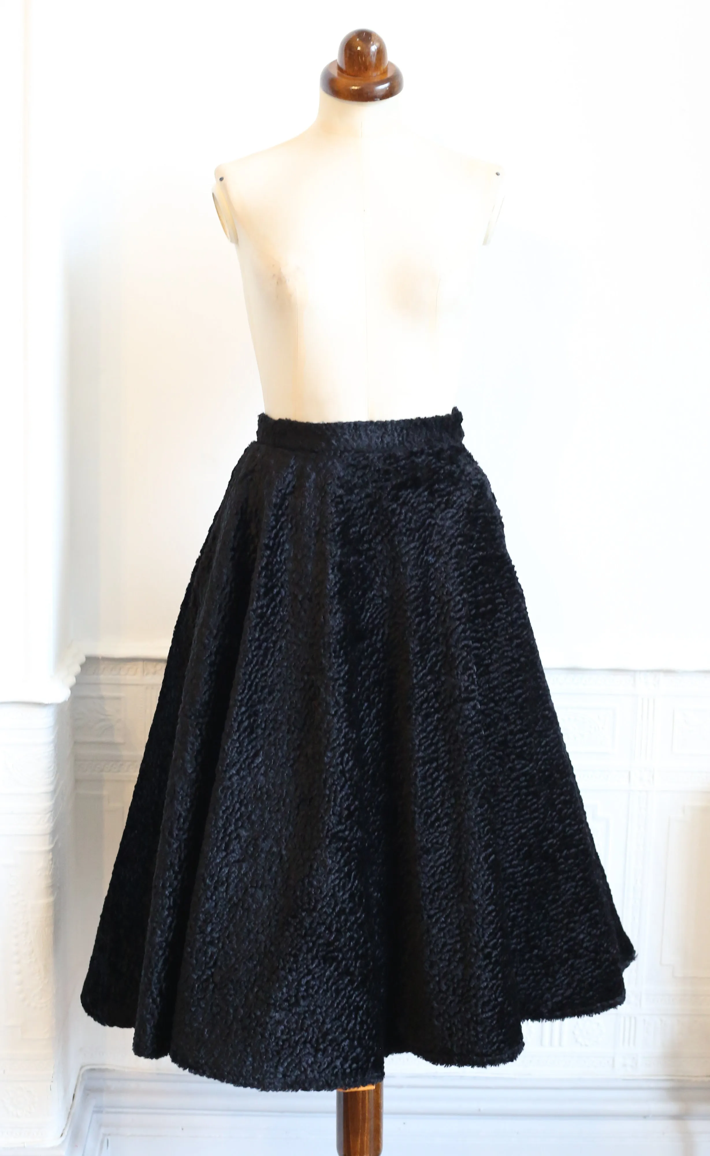 Vintage 1980s Black Velvet Swing Skirt