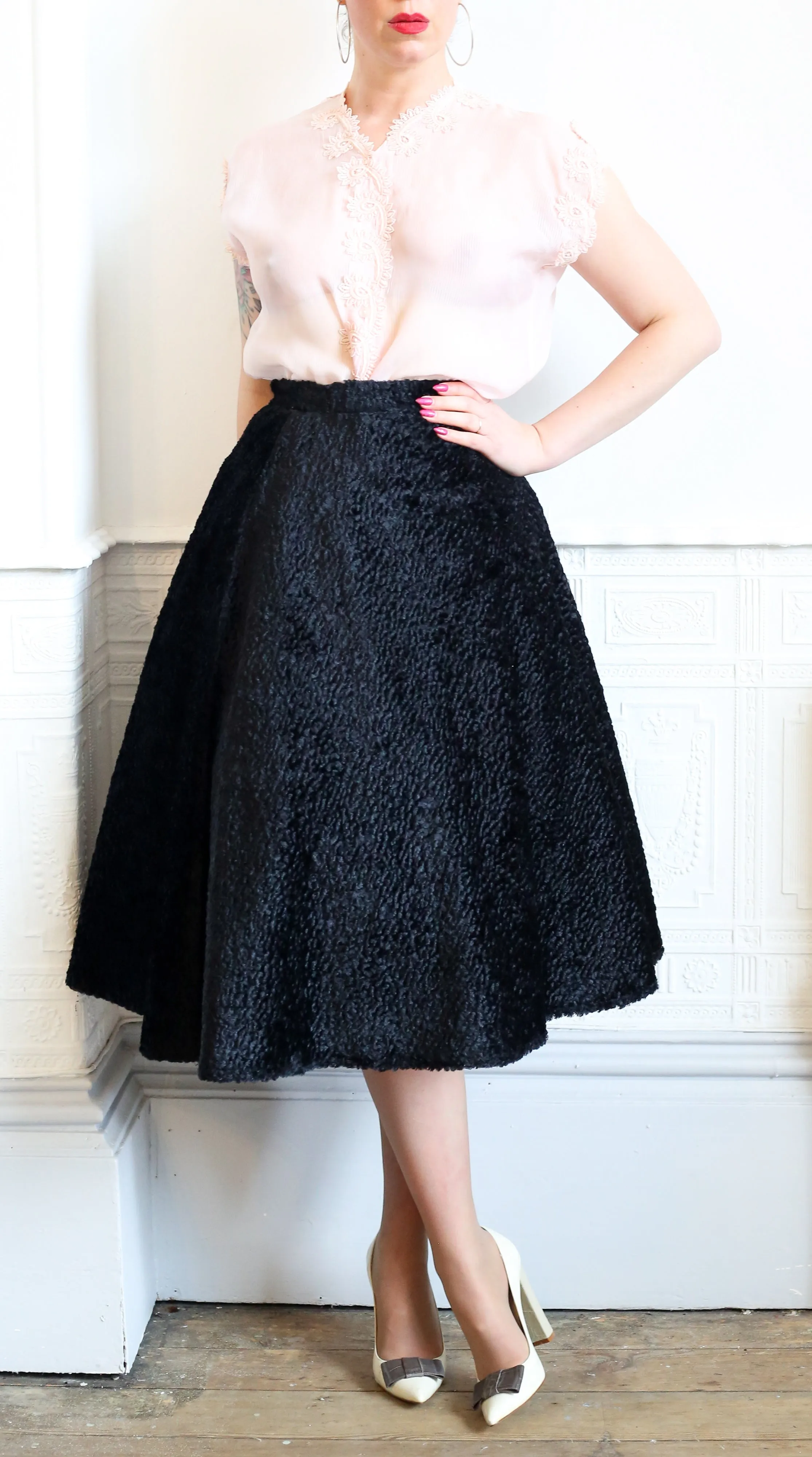 Vintage 1980s Black Velvet Swing Skirt