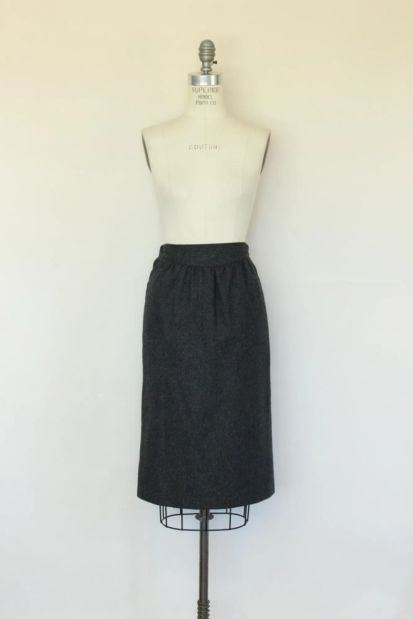 Vintage 1980s Womens Suit, Russ Gray Wool Skirt And Jacket, Shoulder Pads Braided Trim