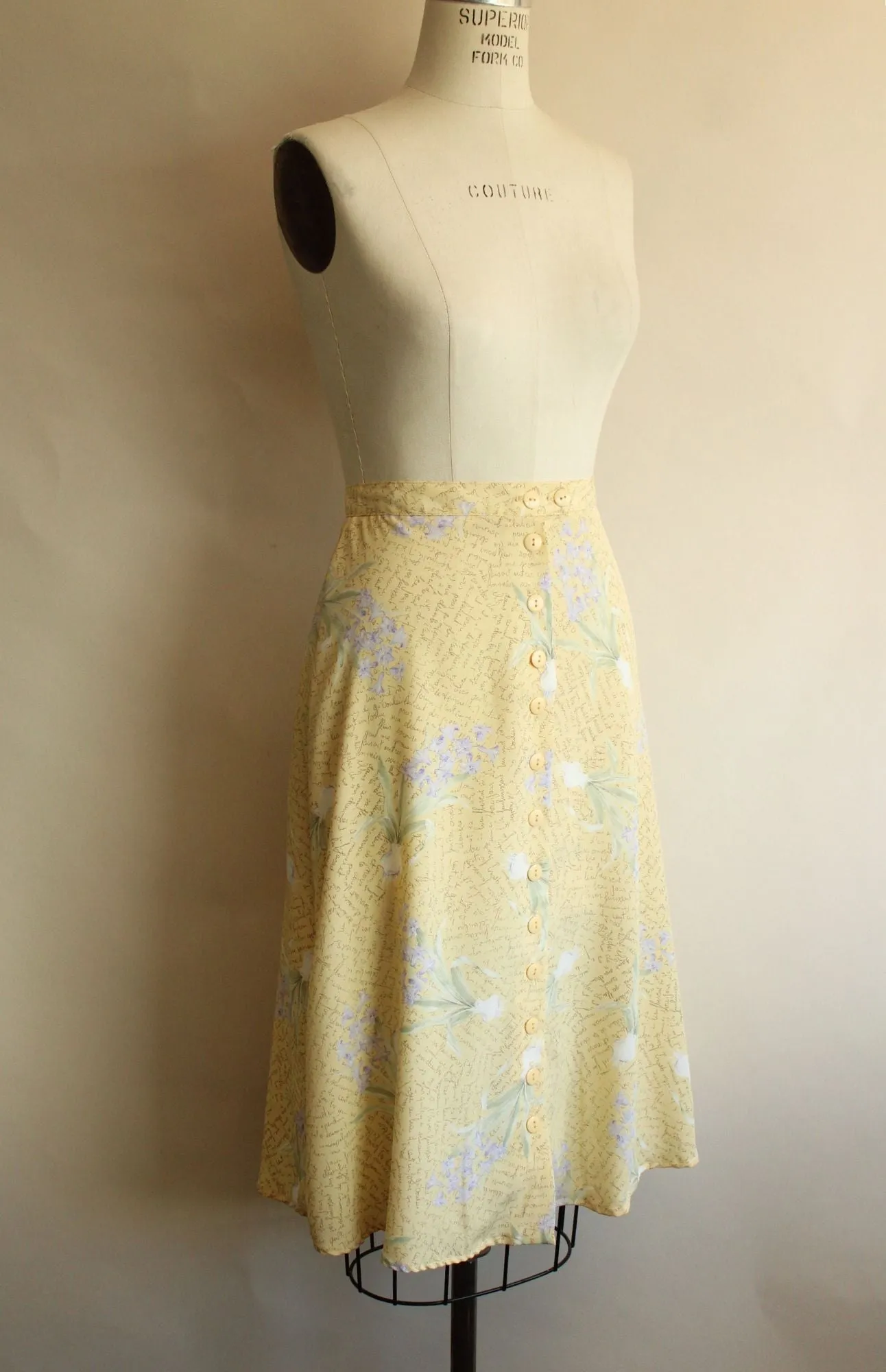 Vintage 1990s Hillard & Hanson Yellow Floral Print Skirt