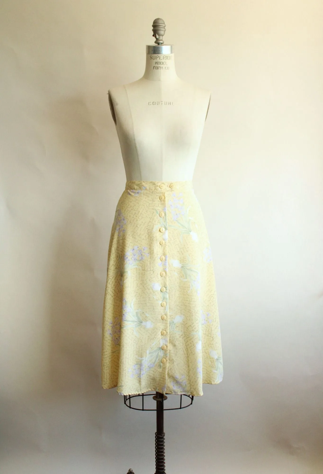 Vintage 1990s Hillard & Hanson Yellow Floral Print Skirt