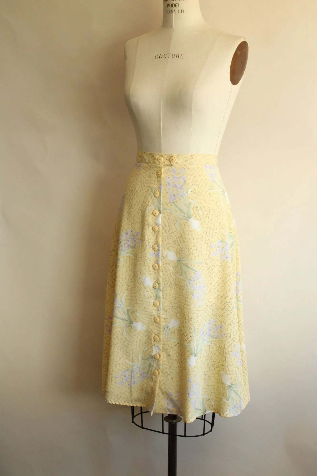 Vintage 1990s Hillard & Hanson Yellow Floral Print Skirt