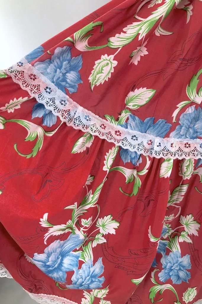 Vintage Mexican Red Floral Dress Set
