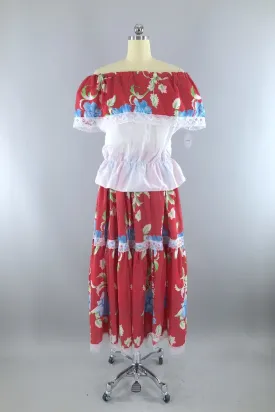 Vintage Mexican Red Floral Dress Set