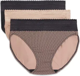 Warner's Women's Blissful Benefits Dig-Free Comfort Waistband with Lace Microfiber Hi-Cut 3-Pack 5109w